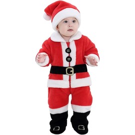 Ayalinggo Baby Santa Costume Newborn Infant Christmas Outfit Toddler Kids Long Sleeve Fleece Tops Pants With Hat Xmas Outfit (Red, 12-18 Months)