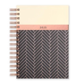 Matilda Myres 2025 Diary | A5 Day a Page Diary | Rose Gold Wirobound | January to December Planner | Hardback Covers with Rose Gold Detail | Herringbone Design | Black