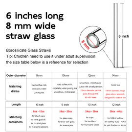 15 Pack Glass Straws Shatter Resistant Reusable, Clear Short Glass Straw with Cleaner brush, Borosilicate 6 Inch Straight 8mm Thin Cocktail Straws for Coffee, Drinks