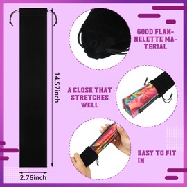 Windyun 12 Pcs Large Velvet Folding Hand Fan Bag with Drawstring Black Fabric Sleeve Hand Fan Protector Gift Wrap Bag Gift Bag Pouch Pocket for Hand Fan Party Wedding Favors (14.57 x 2.76 Inch)