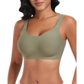 Ganado Seamless Wireless Bras for Women Full Coverage No Underwire Supportive Bras Padded T Shirt Bra Comfort Bralette (Green, Medium)