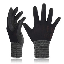 DEX FIT Lightweight Work Gloves FN330, 3D Comfort Power Grip, Thin, Flexible, Stretchy Fit Nylon, Spandex, Durable, Water-based, Nitrile Foam, Machine Washable, black, FN 330