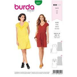 Burda Misses Sleeveless Dress 8-18, Yellow and Red, Sewing Pattern 6221