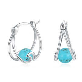 Turquoise Hoop Earrings Sterling Silver Small Huggie Earrings Double Hoop Earrings Jewelry Mother'S Day Gifts for Women (Turquoise)