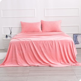 Micro Fleece Bed Sheet Set Twin Size,Velvet Plush Sheets and Pillowcase Set with Extra Deep Pockets, Extra Soft, No Pilling and Cozy Warmth for All Season (Twin,Pink Color,3 Piece)