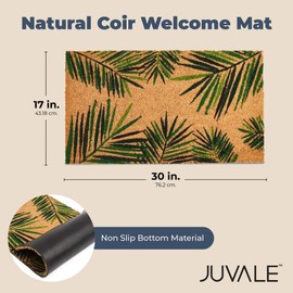 Tropical Green Palm Welcome Mat, Natural Coir Doormat (30 x 17.2 x 0.5 in)