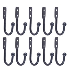 dophee 10Pcs Vintage Bronze Hanging Hooks with Mounting Screws, Wall Mounted Key Hooks Hangers for Coat Bag Hat Handbag Scarf Kitchen Organization, 50x23mm/1.97"x0.91", Black