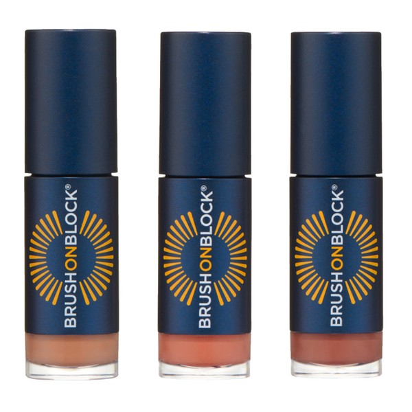 Brush On Block Sun Protection Lip Oil 3 Color Variety Pack, Broad Protection Hydrating SPF 30 Sunscreen, Nude Tint, Coral, and Fig
