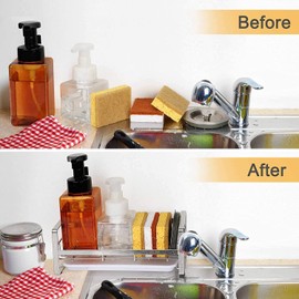 Wuudi Kitchen Organiser Sink with Removable Drain Tray, Stainless Steel Sponge Holder, Tidy Rack Sink Caddy