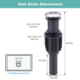 Bathroom Sink Drain Without Overflow, ARCORA Chrome Pop Up Drain for Vessel Sink Clicker Drain Stopper