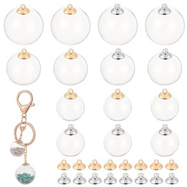 PH PandaHall 30 Sets 3 Sizes Glass Globe Charms, 20/25/30mm Clear Glass Globe Bottles Mini Empty Jars Wish Bottle with 6mm Brass Bails Cap for Pendant Earrings Jewelry Making Home Wedding Decor