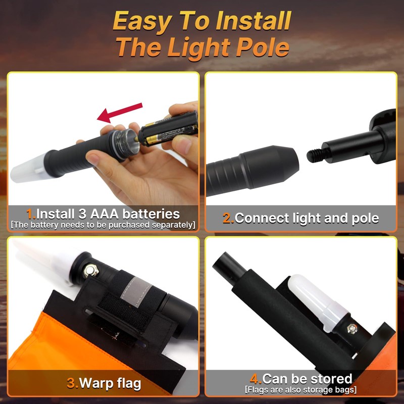 Viswiker 360 Degree Kayak LED Lights with Retractable Pole and