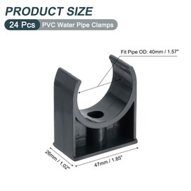 sourcing map 24Pcs PVC Water Pipe Clamps Clips, U-Shaped Tubing Hose Buckles, Irrigation Tube Holder for 40mm OD for TV Trays Tubing Hose Hanger Support Tubing, Black