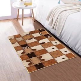 Cowhide Area Rug 2x3 Throw Rugs Cow Print Rug for Bedroom Western Rugs Vintage Area Carpet Small Rug Washable Entryway Doormat Indoor Entrance Door Mats Non-Slip Floor Carpets for Laundry Living Room