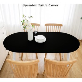Wolkemer Fitted Oval Tablecloth Spandex Stretch Black Cocktail Table Cover Elastic Edge Topper Cap for Dining Wedding Party Picnic 48 x 68 Inch
