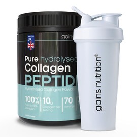 GN Hydrolysed Collagen Peptides Powder, Bovine, Unflavoured, Type I and Type III, 18 Amino Acids, 70 Servings, 700g, for Joints, Skin and Hair, with 600ml Shaker
