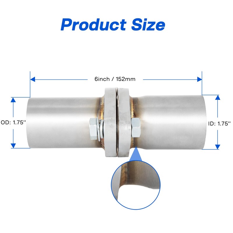 SVULK Exhaust Flange Repair Pipe Kit, 1.75" ID/45mm to 1.75"