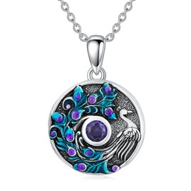 BETHZA Peacock Locket Necklace That Holds 2 Pictures 925 Sterling Silver Natural Amethyst Round Photo Locket Penadnt Jewelry Birthday Gifts for Women Wife Mom, Sterling Silver, Amethyst, Only Locket