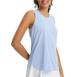 baleaf Womens Tank Tops Running Cross Open Back Top Sleeveless Racerback Gym Workout Athletic Quick Dry UPF 50+ Light Blue XL