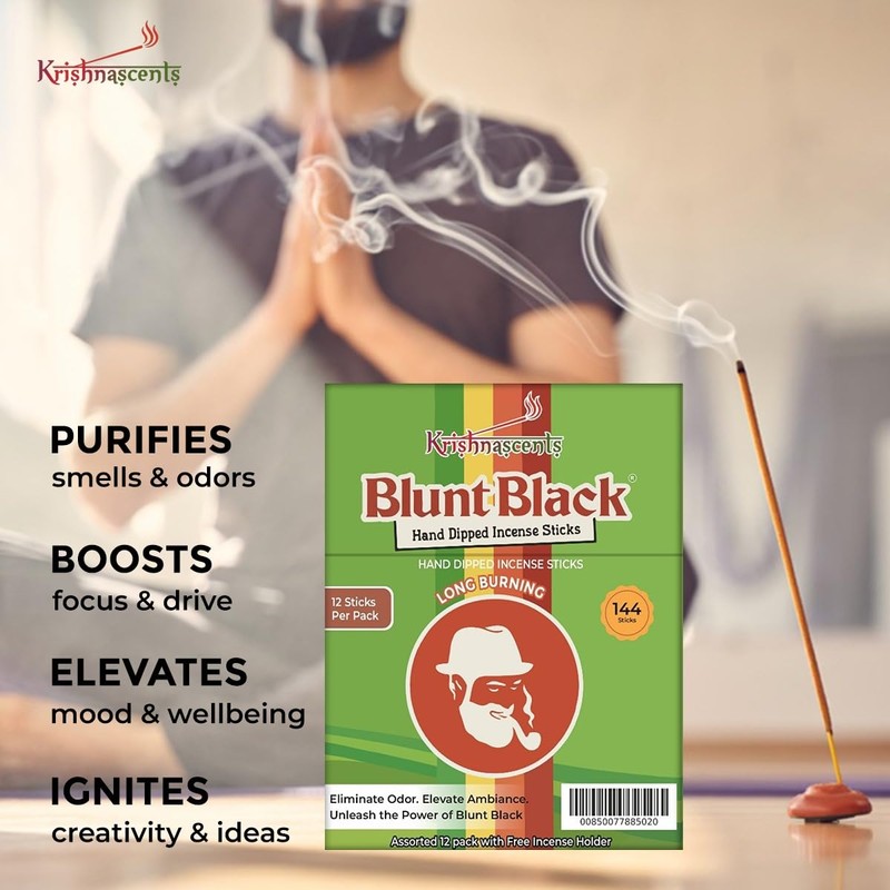 Blunt Black Hand-Dipped Incense Sticks - Premium 144-Pack | 12