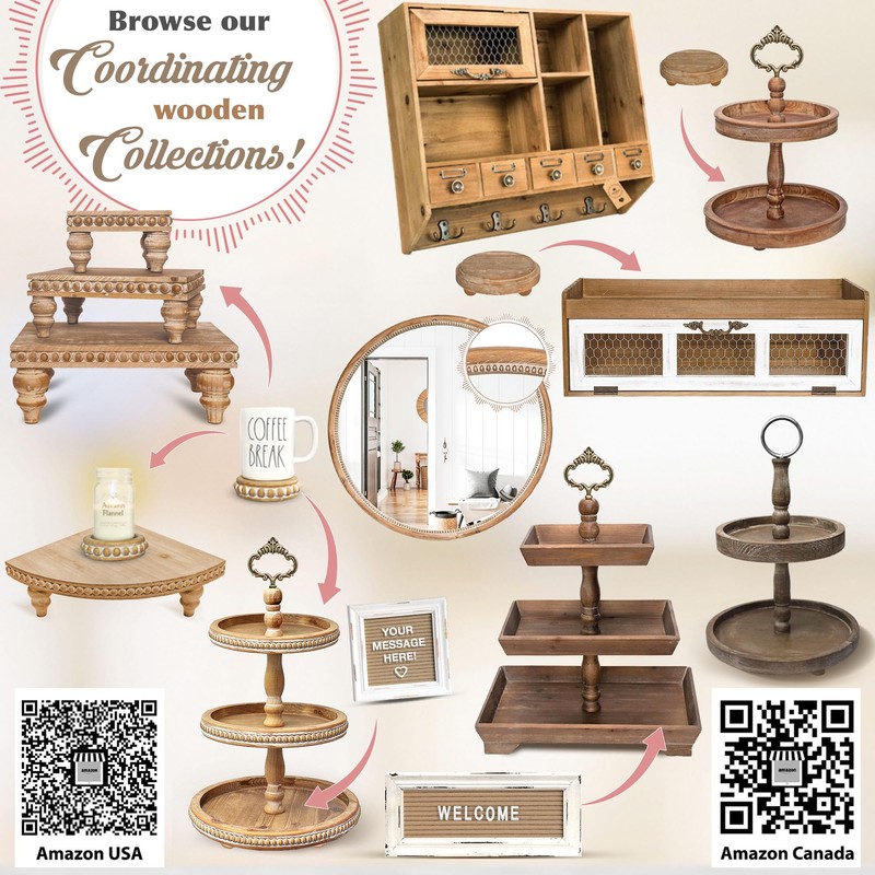 2 Tiered Tray Stand [Includes 3 Changeable Handles] - Rustic