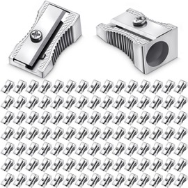 Fumete 144 Pcs Metal Mini Pencil Sharpeners Handheld Metal Pencil Sharpeners Single Hole Aluminum Alloy Manual Pencil Sharpener Bulk for School Office Stationery Classroom Supplies