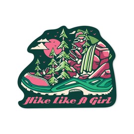 Die Cut Sticker Hike Like a Girl, Hiking Boot Vinyl Sticker 1 to 3 inches (Waterproof Decal for Cars, Water Bottles, Laptops, Coolers), Small
