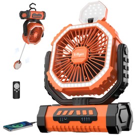 Camping Fan With Led Lantern, 20000mah Rechargeable Battery Portable Fan, 4 Speed With Remote, Auto Oscillation, 360° Rotation Hook, for Camping, Power Outage,Hurricane, Home (Orange)