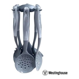 Set De 6 Utensilios De Nylon Para Cocina  Base Giratoria Color Gris                                                                                   