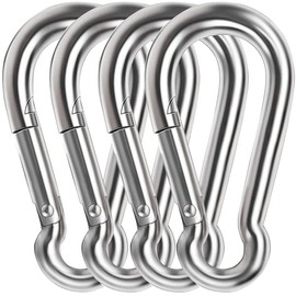 AUMAYCO 4 Pack 4 Inch Spring Snap Hook Carabiner, 304 Stainless Steel Heavy Duty Carabiner Clips Link Buckle Rope Connector for Camping Hiking Swing Gym Hammock, Silver (Au04)