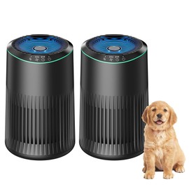 MERONTE Air Purifiers for Bedroom Home with Sleep Mode for Smoke Pet Dander Odors, Small Air Purifier with Fragrance Sponge, Blue Ambient Light, 23dB Quiet, MR2566, 1 Type 2 Pack Black