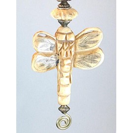 Natural Tan Handcarved Bone Dragonfly with Striped Wood Ceiling Fan Pull Chain