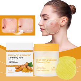 Kojic Acid and Turmeric Cleansing Pads, 80 Pieces Exfoliating Face Pads, Deep Cleansing of Pores, Konololic Acid Turmeric Cleansing Cotton Sheet