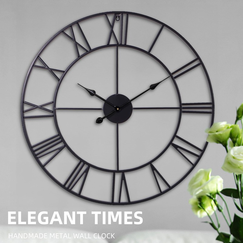 TSUENTIME 30 Inch Wall Clock Decorative, Oversized Large Black Metal