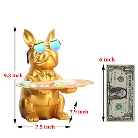 QIANLING Modern Decor Resin Bulldog Tray Statue Tray Storage Key Holder Candy Jewelry Earrings Tray Suitable for Home Decor Modern Art Dining Table Decor Office Small Object Tray (Golden Yellow)