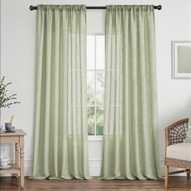 MIULEE Sage Green Linen Curtains 72 Inch Length 2 Panels Set for Living Room Bedroom Semi Sheer Light Filtering Farmhouse Rod Pocket Long Soft Thick Linen Textured Window Drapes W42XL72