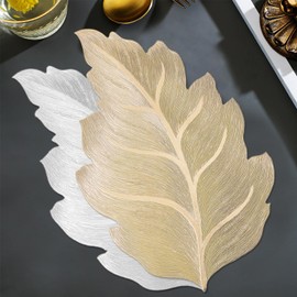 3D Embossed Leaf Placemats Set of 2, Place Mats for Kitchen Dining Table, Heat-Resistant Anti-Skid Stain Washable PVC Table Mats, Easy to Cleaning Woven Vinyl Dinner Mats