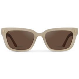 WMP Eyewear - Women's Polarized Rectangular Sunglasses, Narrow Acetate Frame, Durable 5-Barrel Hinges, Hand-Polished Finish (Pearl Beige/Brown Lens)