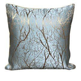 RKAAS HOME Decorative Luxury Jacquard Silk Soft Designer Square Cushion Cover for Living Room Sofa Couch Bed 45cm x 45cm 18x18 Inches (Pack of 4 - Branch Pattern - Cyan Blue)