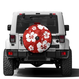 Delerain Spare Tire Cover with Backup Camera Hole Hibiscus Flowers Wheel Covers Waterproof Dust-Proof UV Sun Universal Fit for Jeep Trailer RV SUV Truck (17 Inch for Diameter 31"-33")