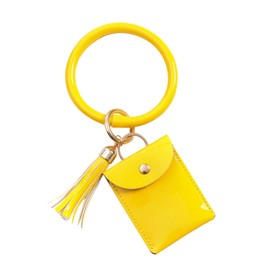 AfitLulu Wristlet Keychain with Wallet, PU Leather Key Chain Wristlet Bracelet with Tassel Wallet for Women(yellow)