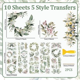 WANDIC 10 Sheets Rub On Transfer Sticker, Distress Leaves Decals Bud Flower Stickers for DIY Scrapbooking Photo Albums Furnitures,11.8 * 3.9in