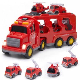 5 in 1 Construction Truck Toys for Toddlers 3-5, Carrier Transport Trucks