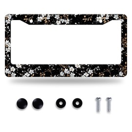 Beautiful Floral Pattern License Plate Frame Flowers License Plate Holder Stainless Steel Funny Car Accessoies Decoration for Men Women 12.3" x 6.3"