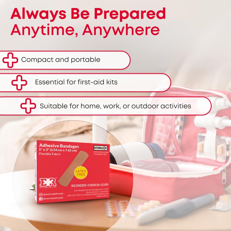 Ever Ready First Aid 1” x 3” Fabric Adhesive Bandages,