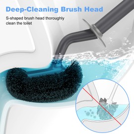 HAMITOR Toilet Bowl Brush Holder Set: Curved Design with Holder for Deep Cleaning Under Rim - Compact Hidden Scrubber for Small Space - Modern RV Bathroom Accessories - Gray