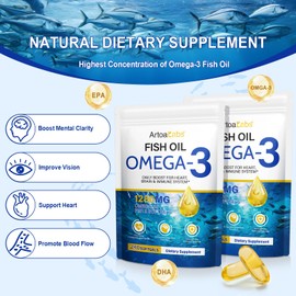 Omega 3 Fish oil-1280 mg Omega-3 Supplement +240 Soft Gels - EPA & DHA - Promotes Brain, Heart, Joint, & Immune Health - 120 Days Servings