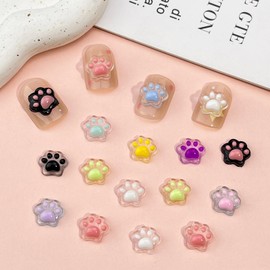 UEYRSED 90Pcs Cute Colorful Cat Paw Nail Art Charms 3D Cute Cats Nail Rhinestones Colorful Cat Paw Nails Gems Diamonds Kawaii Animal Cats Nails Jewelry for Women Acrylic Nail Supplies