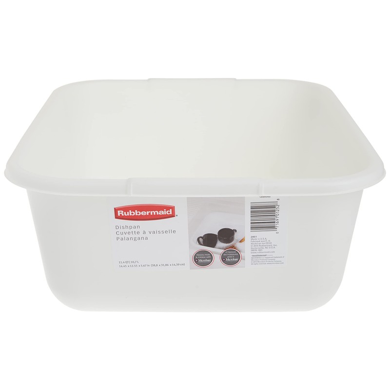 Rubbermaid 2951-AR WHT Dish Pan, Rectangular, White Plastic, 11-1/2-Qts. WHITE