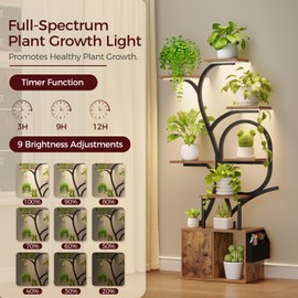 MAHANCRIS Plant Stand Indoor with Grow Lights, 9-Tier Corner Plant Holder with Cabinet, Tall Indoor Plants Display Rack, Adjustable Brightness, for Living Room, Patio, Rustic Brown PSHR157E01